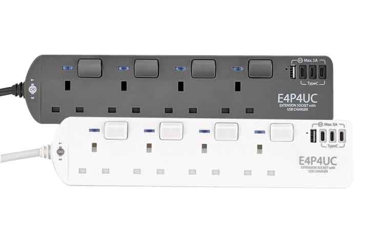 EIGHT BLACK 4 USB (Max DC 5V 5A) 1A+3C 3M (E4P4UC-5A-B)
