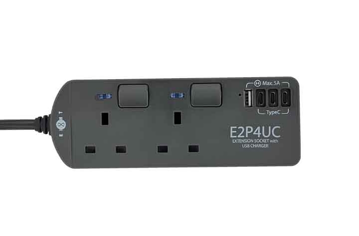 Eight 2 Ways Extension Socket with TypeC PD + USB Charger Black (E2PD_B)