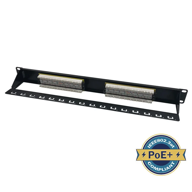 Ultima Patch Panel Cat6 Unshielded 24P Management Black (H)1U x (W)19"ort (4 x 6) Rear Punch With Rear Cable (789242)